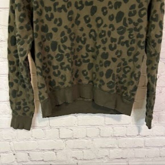 Rails Theo Olive Green Flocked Leopard Print French Terry Pullover Sweatshirt Sm - Picture 5 of 8